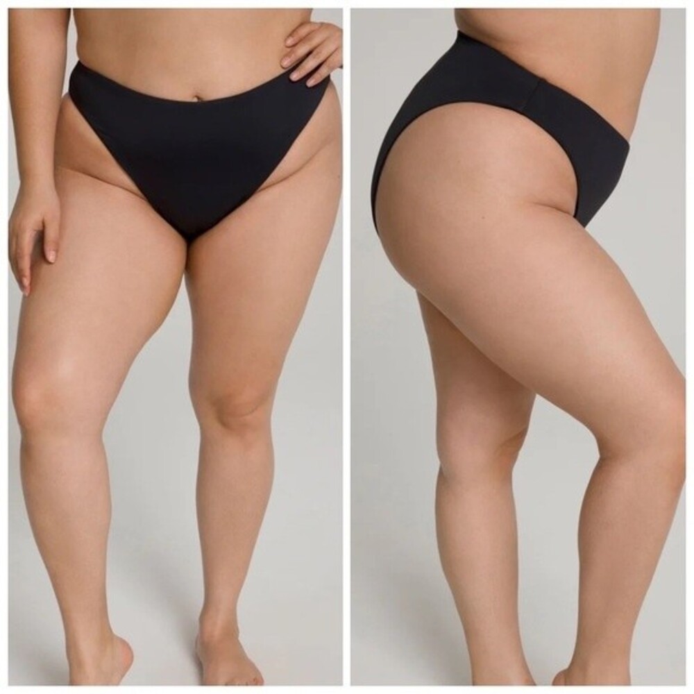 GOOD AMERICAN Good Waist Cheeky Bikini Bottom Size 4XL Matte Black Swimwear NWT